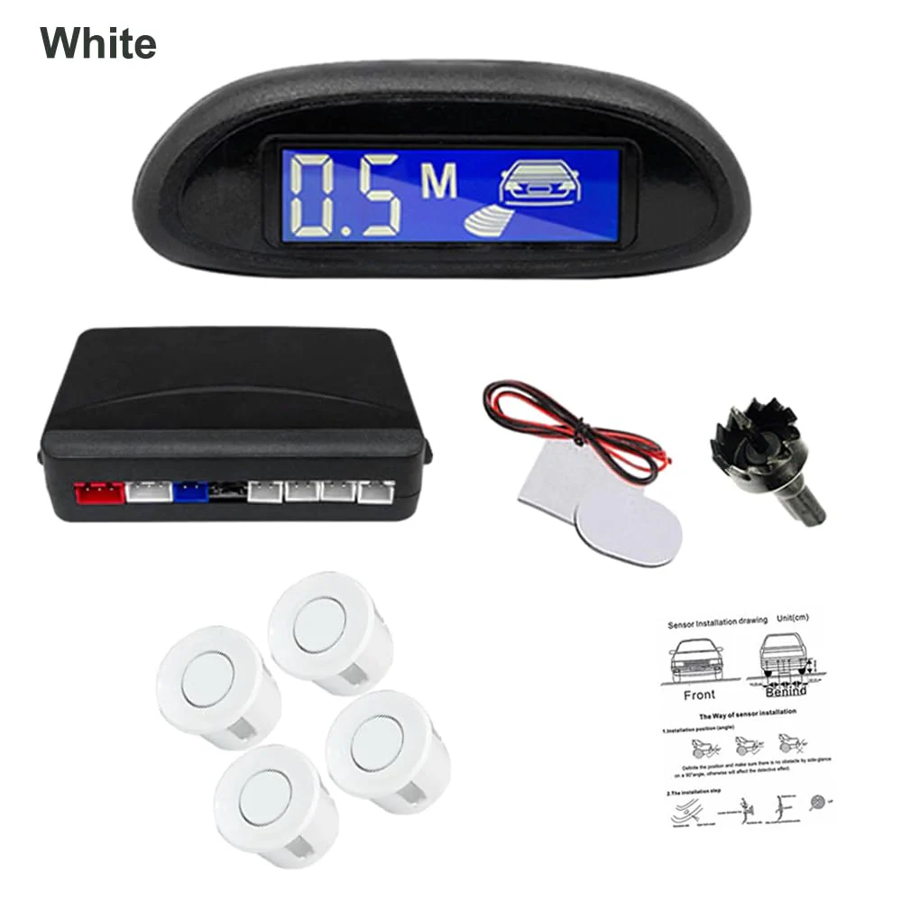 4 Sensors Car Parking Assistance Reversing Radar LED Display Sound Warning White, Car Reversing Radars System, Front/Rear LED Display 12V Car Vehicle Reverse Backup Radar System - Image 2