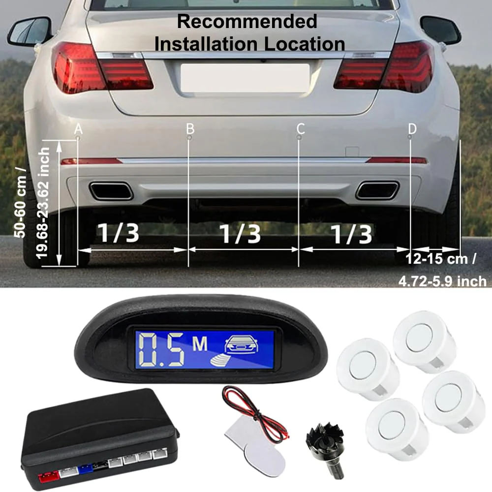 4 Sensors Car Parking Assistance Reversing Radar LED Display Sound Warning White, Car Reversing Radars System, Front/Rear LED Display 12V Car Vehicle Reverse Backup Radar System - Image 4