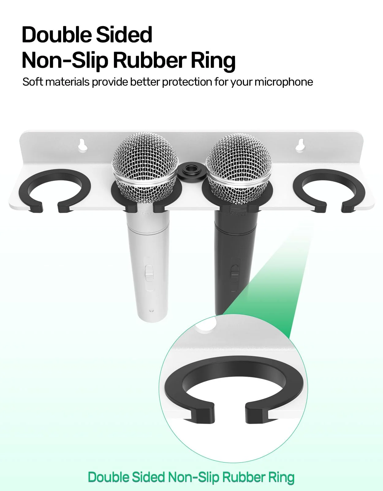 4-Slot White Multi Microphone Holder for Wired and Wireless Mics, Hold Up to 4 Mics, Multiple Mic Organizer Storage for Mic Stand, Rubber Padding/Wall Mounted or Mounted to 5/8"-27 or 3/8"-16 Stand - Image 4