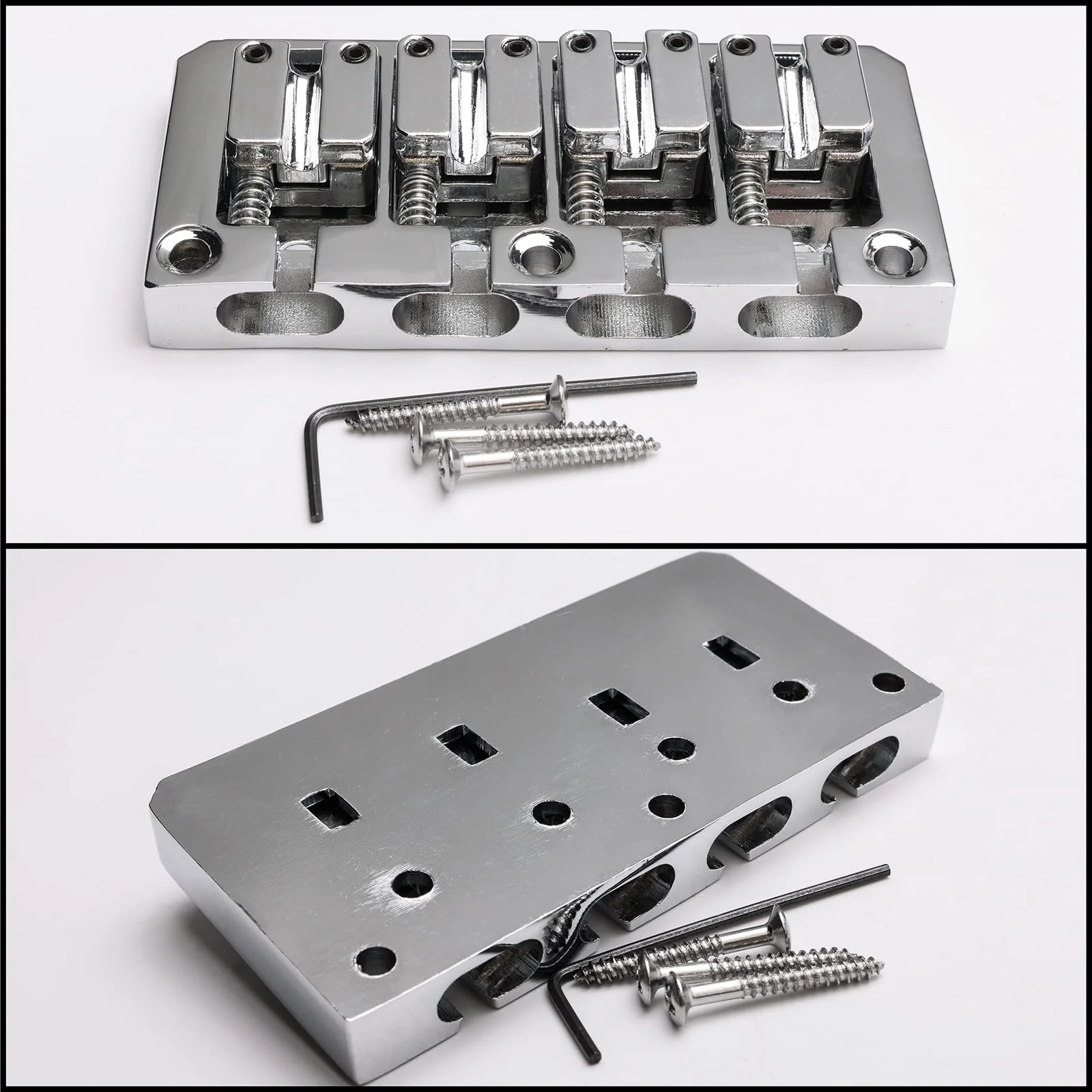 4 String Bass Guitar Bridge 93 x 45 mm (3.66 x 1.77 inch) Reliable and Versatile Bass Bridge for Your Instrument, Silver Bridge+4R Keys - Image 7