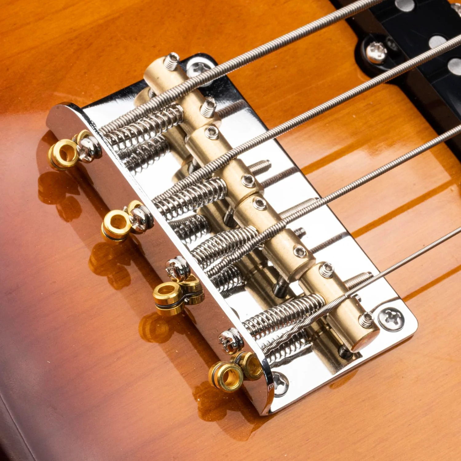 4-String Electric Bass Fixed Bridge - Gold Brass Saddles for Enhanced Sustain, Designed for Fender Jazz/Precision Bass - Image 5