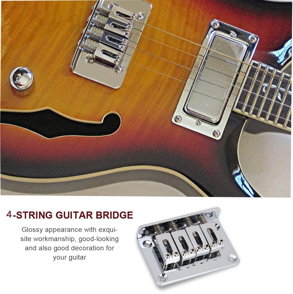 4-String Guitar Replacement Part for 4 String Cigarbox Electric Guitar Bass Inclued Top-Loading Hardtail Bridge Tuning Pegs Keys Control Knobs Strap Locks Screws Washers Chrome - Image 8