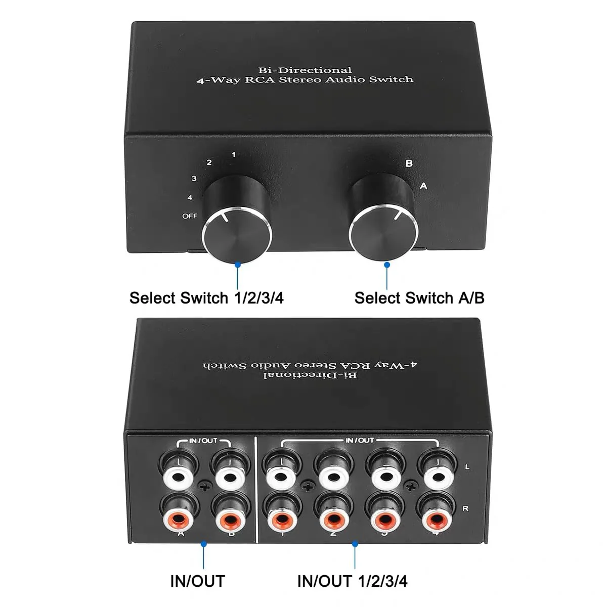 4 Way RCA Switcher 2 in 4 Out L/R Sound Channel Bi-Directional Audio Swith Splitter for DVD Stereo Speaker CD Player - Image 4