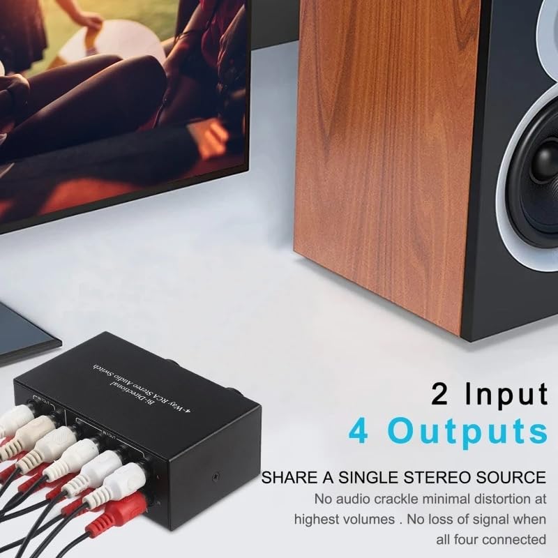 4 Way RCA Switcher 2 in 4 Out L/R Sound Channel Bi-Directional Audio Swith Splitter for DVD Stereo Speaker CD Player - Image 6