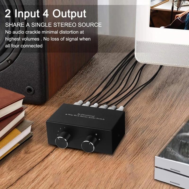 4 Way RCA Switcher 2 in 4 Out L/R Sound Channel Bi-Directional Audio Swith Splitter for DVD Stereo Speaker CD Player - Image 7