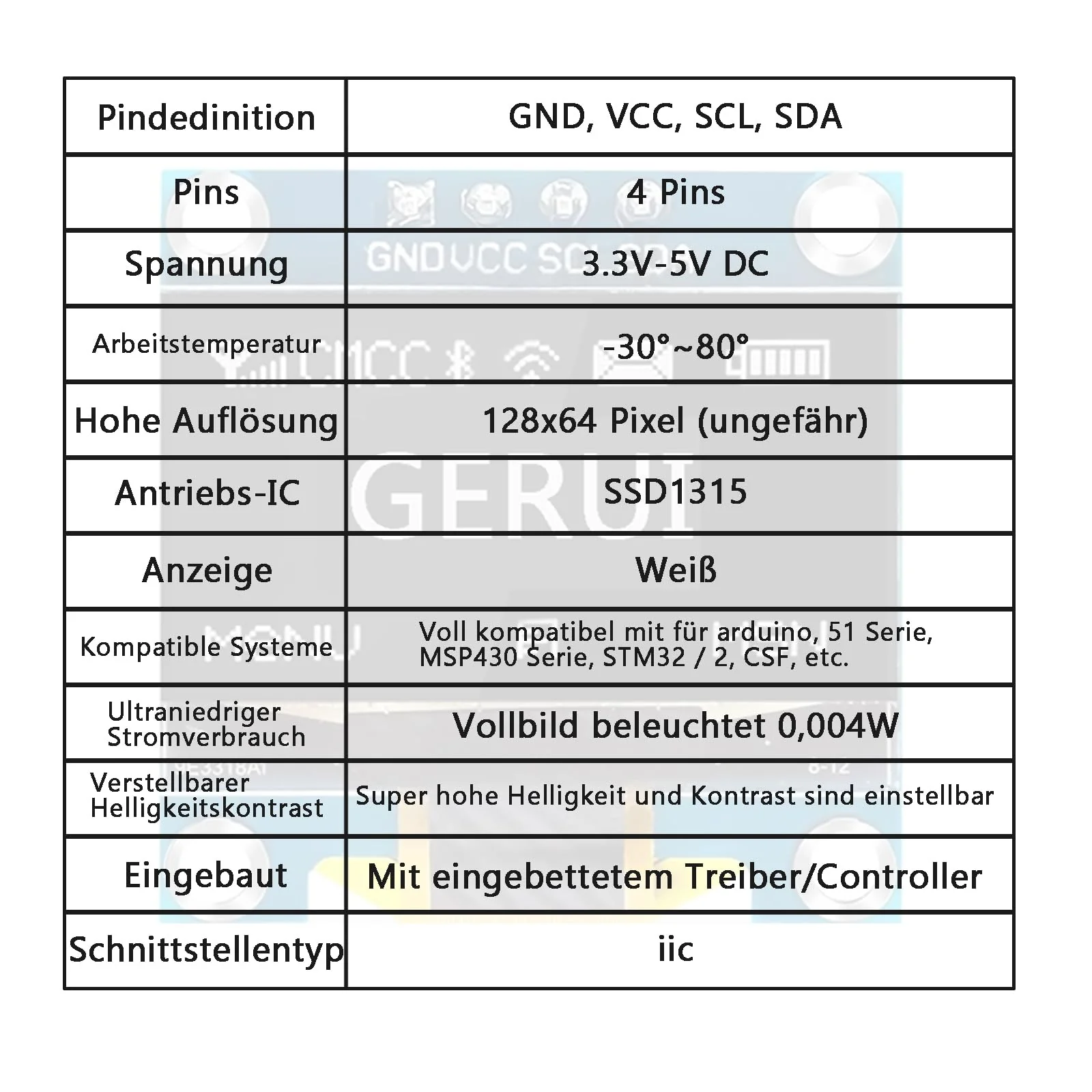 4 x 0.96 Inch OLED Display Module 128 x 64 Pixel I2C Display Module with I2C IIC Serial Self-Luminous Compatible with Arduino and Raspberry Pi (White) White - Image 3
