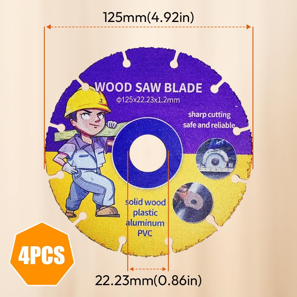 4 x Cutting Discs 125 mm Angle Grinder Professional, Carbide Saw Blade for Angle Grinder Wood, Wood, Plywood, Rubber, Plastics, for Woodworking (125 mm, 4) - Image 2