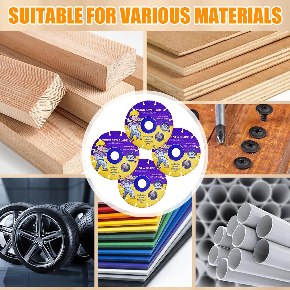 4 x Cutting Discs 125 mm Angle Grinder Professional, Carbide Saw Blade for Angle Grinder Wood, Wood, Plywood, Rubber, Plastics, for Woodworking (125 mm, 4) - Image 5