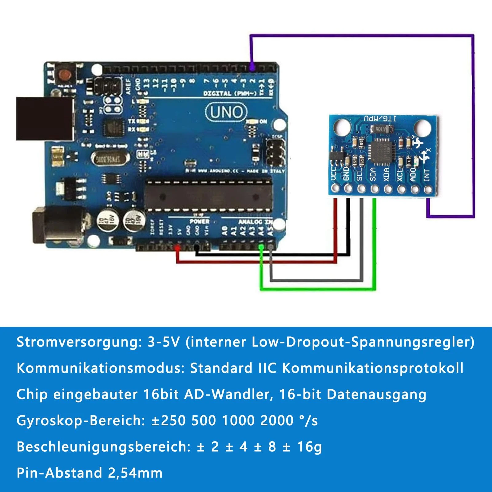 4 x GY-521 MPU-6050 Module, 3 Axis Accelerometer Gyroscope Module 6 DOF 6-axis Accelerometer Gyroscope Sensor Module 16 Bit AD Converter Data Output IIC I2C and Accelerometer Compatible with Ard - Image 3