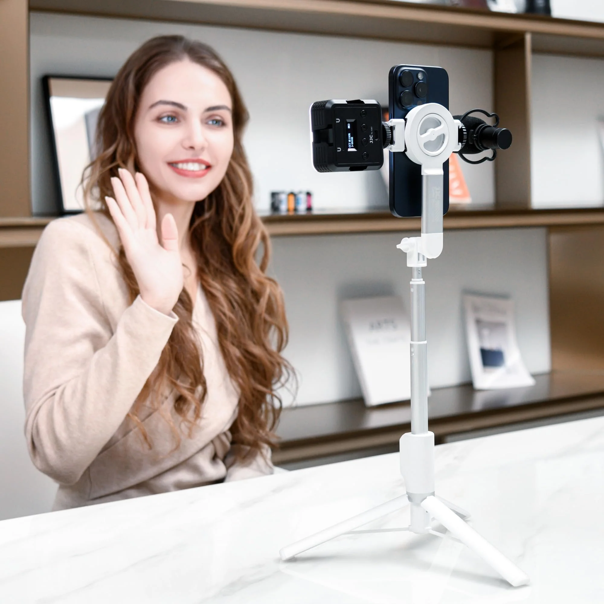 40.9" Magnetic Phone Selfie Stick Tripod, Cell Phone Tripod Stand with Rechargeable Remote & Phone Tripod Mount with 2 Cold Shoe,Portable Phone Tripod for Travel Selfies Live Streaming Video Recording WHITE - Image 5