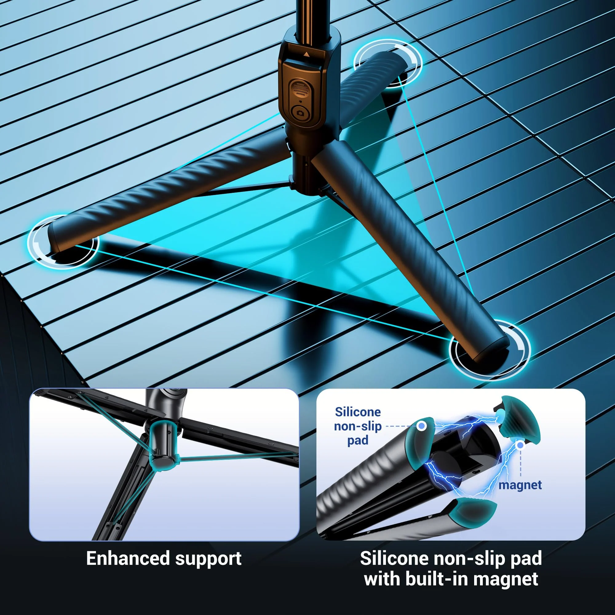 40.9" Magnetic Phone Selfie Stick Tripod, Cell Phone Tripod Stand with Rechargeable Remote & Phone Tripod Mount with 2 Cold Shoe,Portable Phone Tripod for Travel Selfies Live Streaming Video Recording WHITE - Image 7