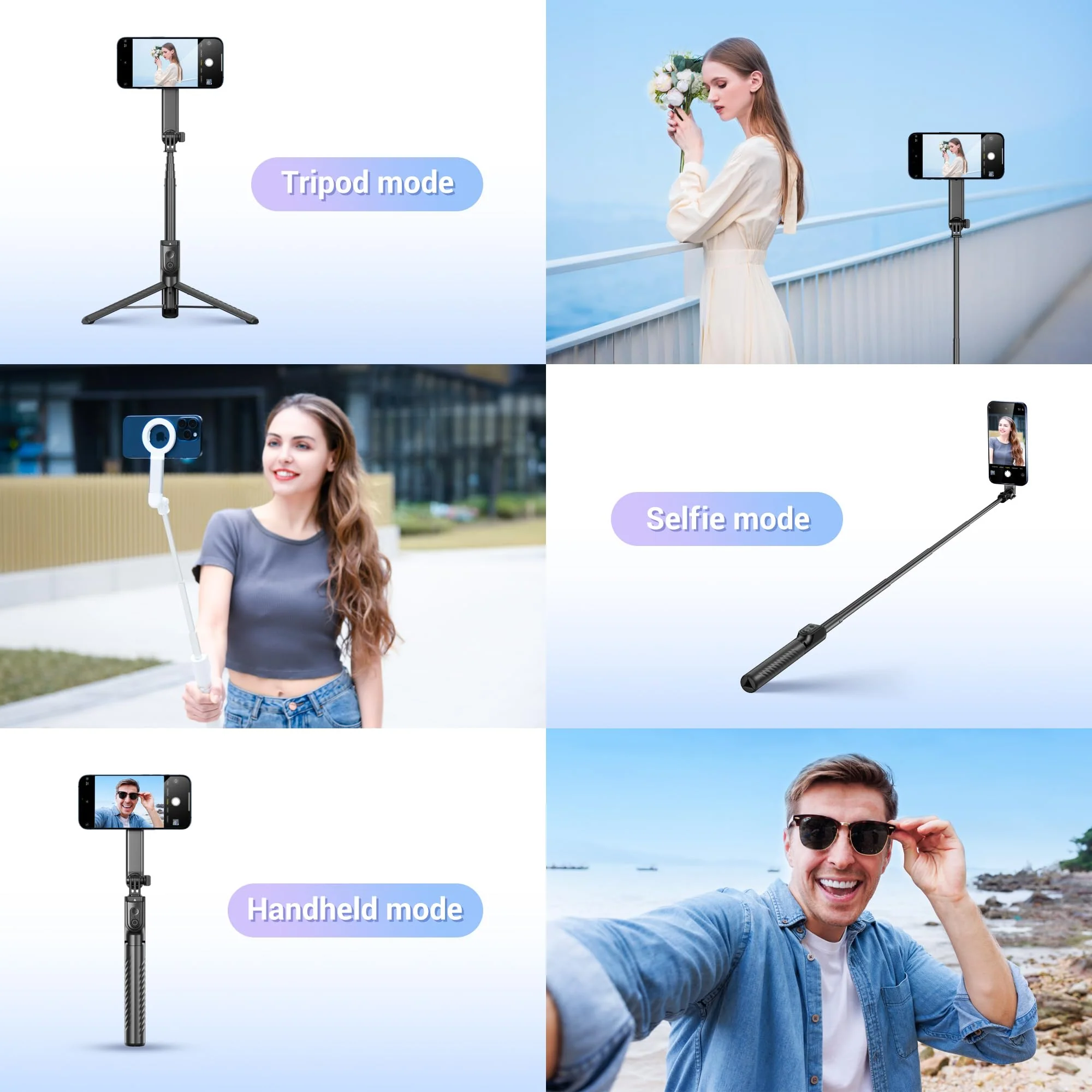 40.9" Magnetic Phone Selfie Stick Tripod, Cell Phone Tripod Stand with Rechargeable Remote & Phone Tripod Mount with 2 Cold Shoe,Portable Phone Tripod for Travel Selfies Live Streaming Video Recording WHITE - Image 8
