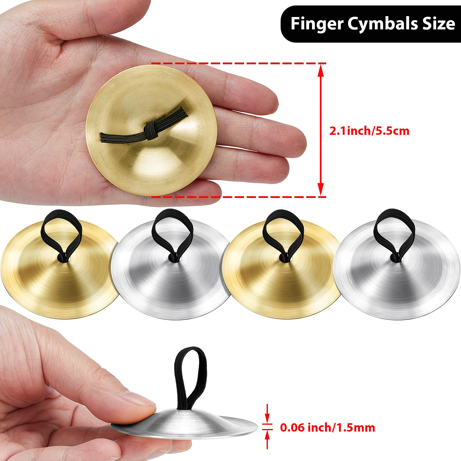 40 Pcs Finger Cymbals Belly Dancing Musical Instrument Percussion Zills Instruments for Adults Dancer Party (Gold, Silver) Gold, Silver - Image 2