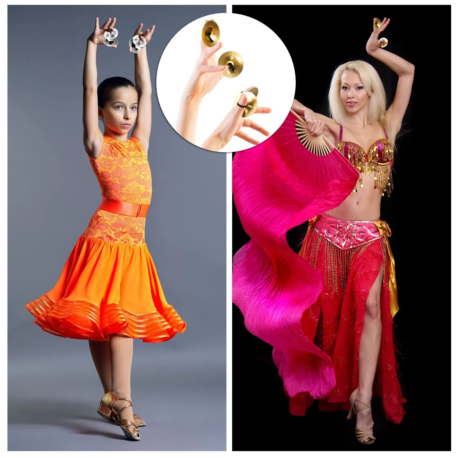 40 Pcs Finger Cymbals Belly Dancing Musical Instrument Percussion Zills Instruments for Adults Dancer Party (Gold, Silver) Gold, Silver - Image 5