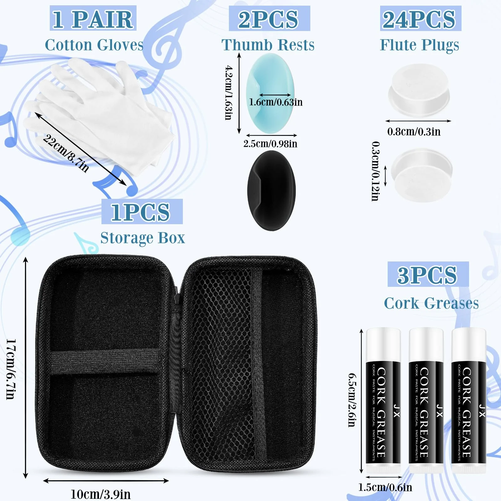 40 Pcs Flute Cleaning Kit Flute Accessories All in 1 Flute Cleaner Kit Maintenance Kit Care Kit with Flute Cleaning Brush Flute Cleaning Rod Flute Swab Flute Plugs Thumb Rest Cushion (Blue) Blue - Image 3