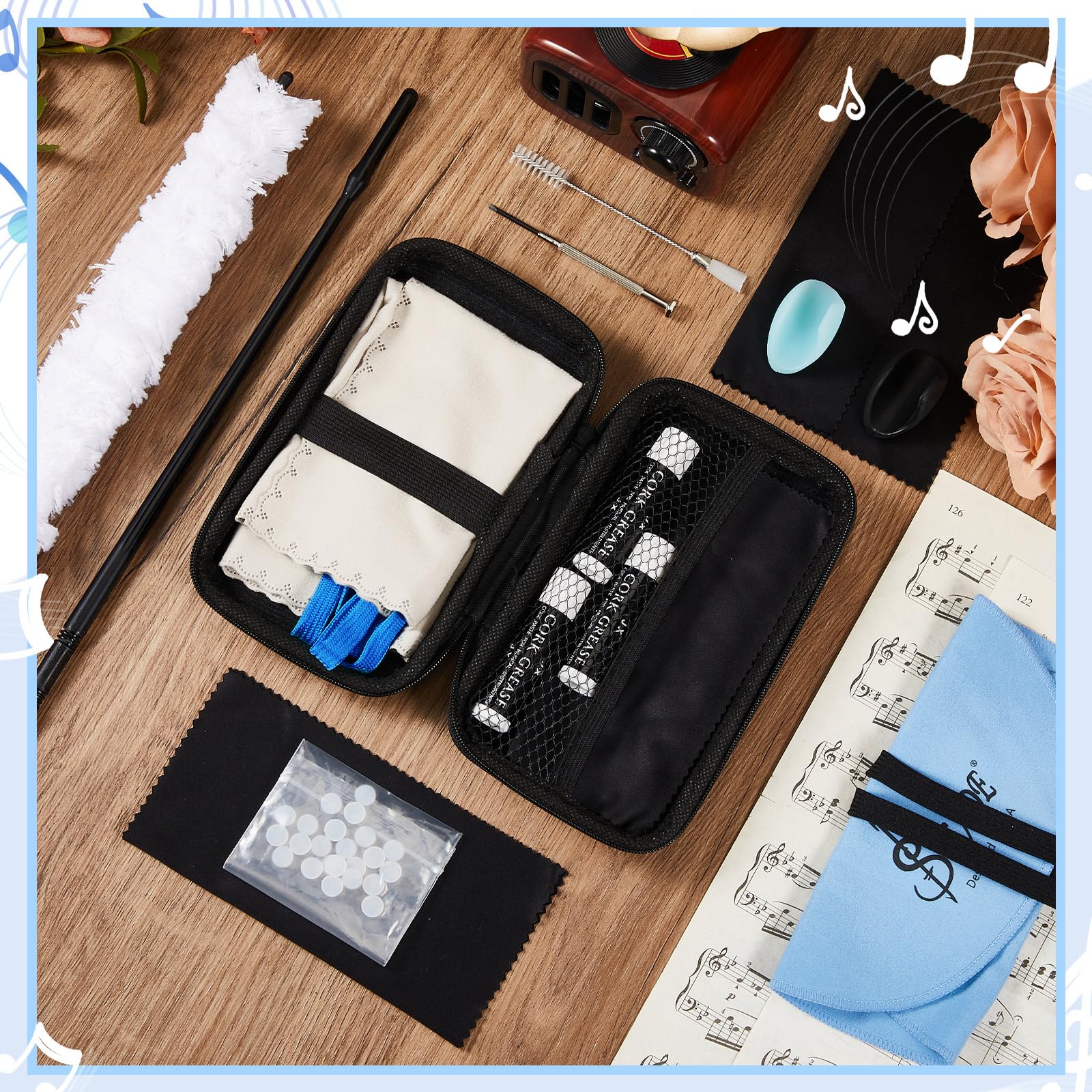 40 Pcs Flute Cleaning Kit Flute Accessories All in 1 Flute Cleaner Kit Maintenance Kit Care Kit with Flute Cleaning Brush Flute Cleaning Rod Flute Swab Flute Plugs Thumb Rest Cushion (Blue) Blue - Image 6