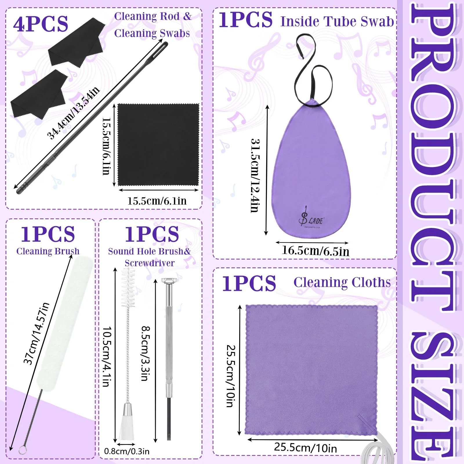 40 Pcs Flute Cleaning Kit Flute Accessories All in 1 Flute Cleaner Kit Maintenance Kit Care Kit with Flute Cleaning Brush Flute Cleaning Rod Flute Swab Flute Plugs Thumb Rest Cushion (Purple) Purple - Image 2