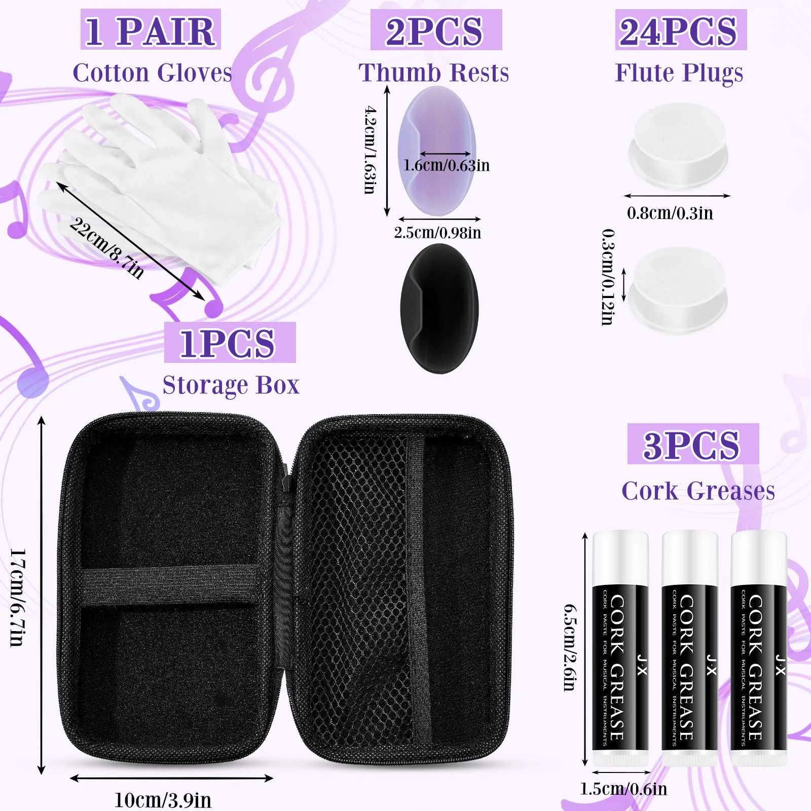 40 Pcs Flute Cleaning Kit Flute Accessories All in 1 Flute Cleaner Kit Maintenance Kit Care Kit with Flute Cleaning Brush Flute Cleaning Rod Flute Swab Flute Plugs Thumb Rest Cushion (Purple) Purple - Image 3