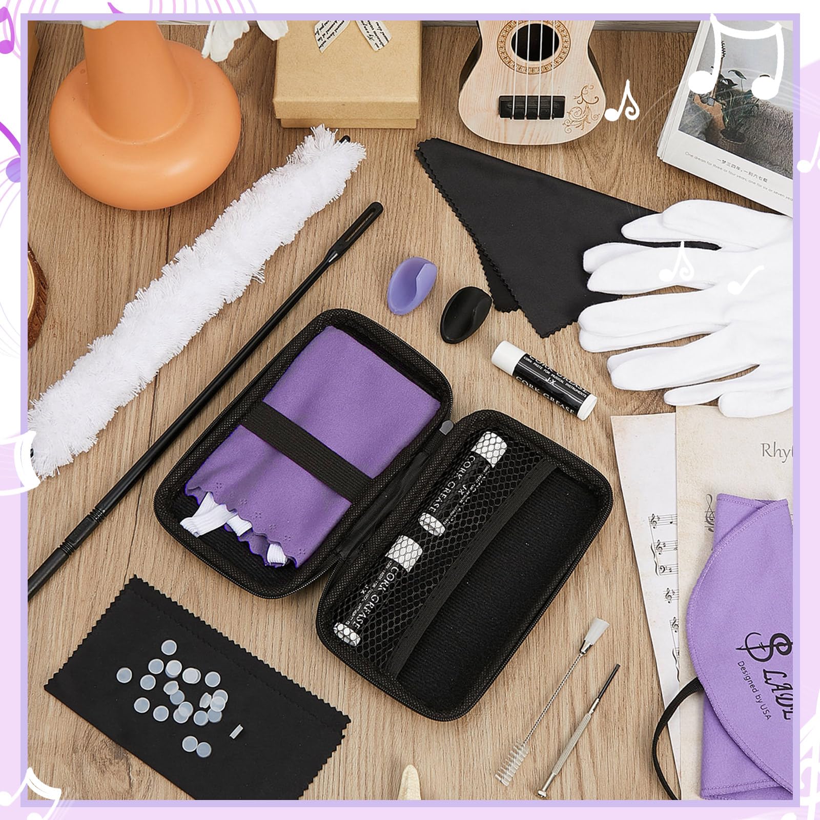 40 Pcs Flute Cleaning Kit Flute Accessories All in 1 Flute Cleaner Kit Maintenance Kit Care Kit with Flute Cleaning Brush Flute Cleaning Rod Flute Swab Flute Plugs Thumb Rest Cushion (Purple) Purple - Image 6