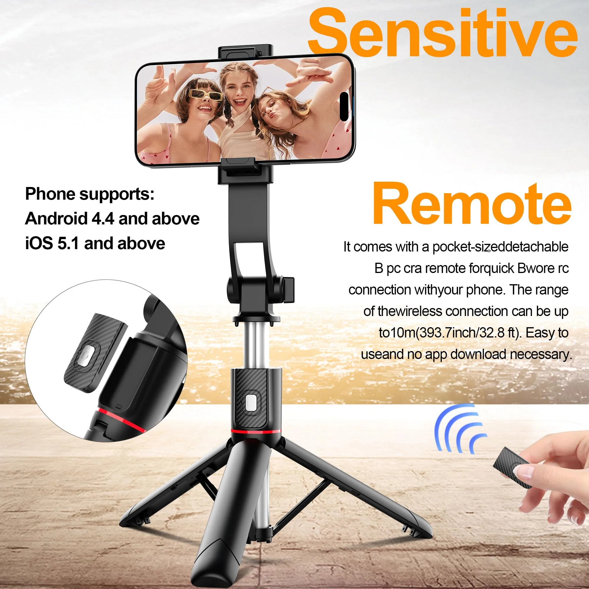 40'' Selfie Stick Phone Tripod - Extendable Tripod for iPhone and Selfie Stick Tripod with Remote, Cell Phone Tripod for Video Recording, iPhone 14/13/12 Pro Max/Android(40 inches) - Image 2