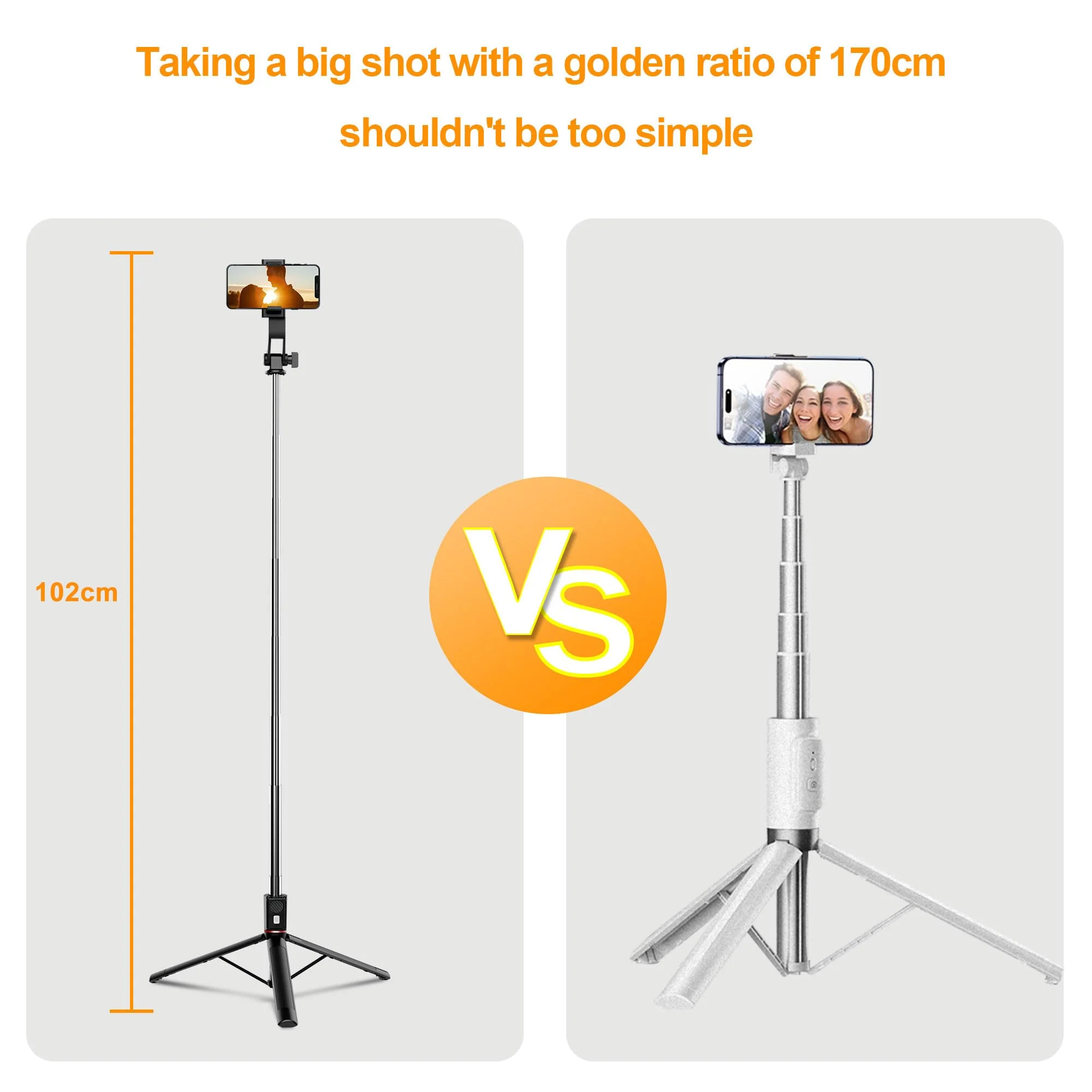 40'' Selfie Stick Phone Tripod - Extendable Tripod for iPhone and Selfie Stick Tripod with Remote, Cell Phone Tripod for Video Recording, iPhone 14/13/12 Pro Max/Android(40 inches) - Image 3