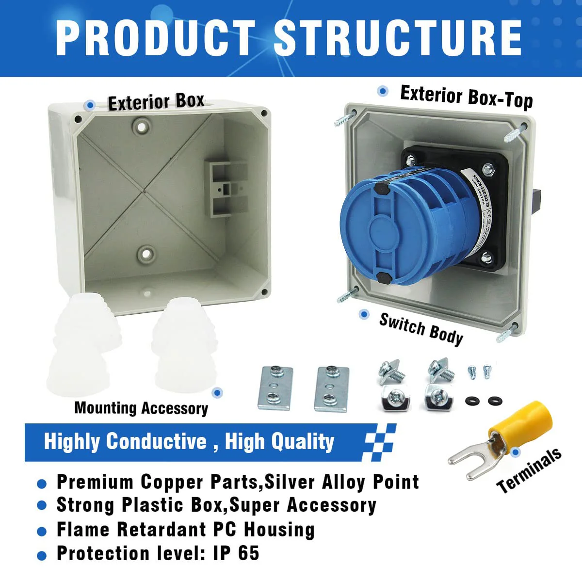 40A Changeover Switch with Exterior Box, 4 Positions 3 Poles, Universal Selector Switch, Cam Switch Box IP65 - Image 5