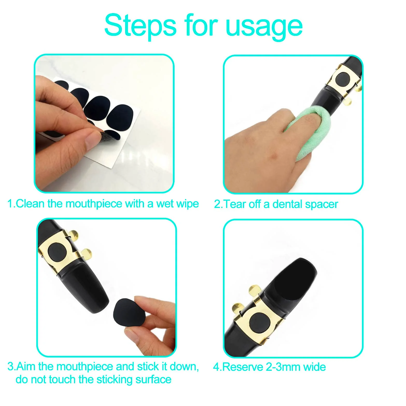 40pcs 0.8mm Mouthpiece Cushions Alto Tenor Saxophone Adhesive Clarinet Mouthpiece Patches Strong Oval Mouthpiece Patches Pads Mouthpiece Pads for Beginners Musicians (Black) - Image 4
