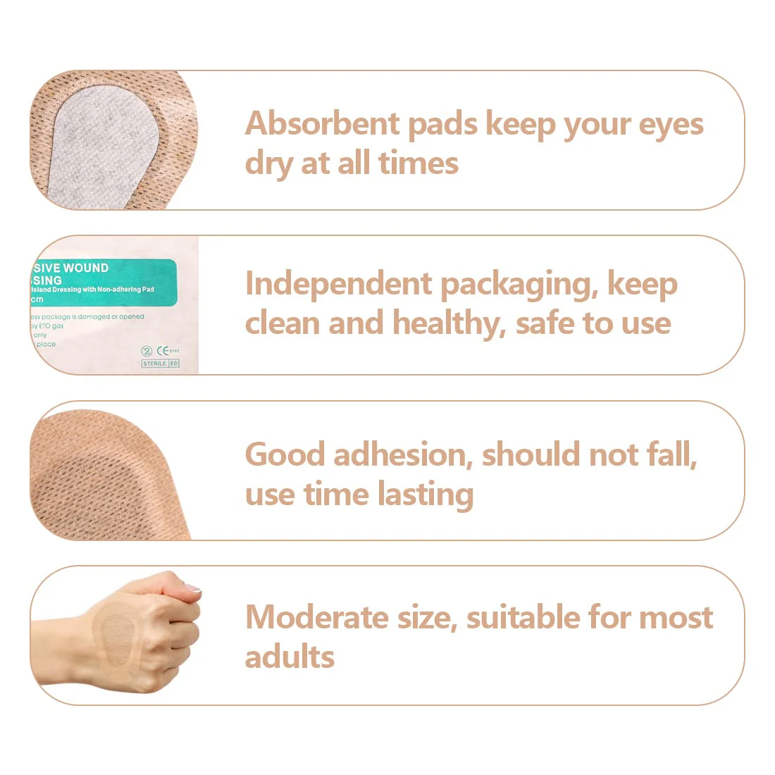 40pcs Adhesive Eye Patches for Adults/Kids,Skin Color Non-Woven Adhesive Bandages Wound Dressings for Adults/Kids 40pcs Skin - Image 4