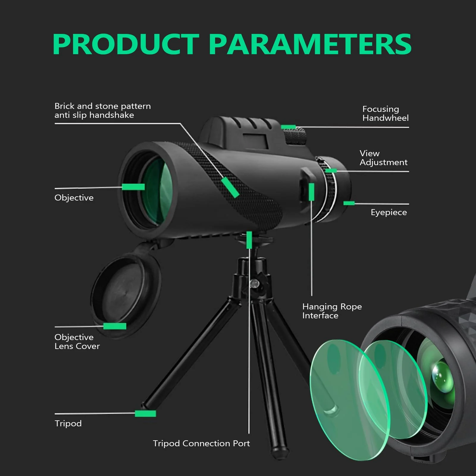 40X60 Monoculars, High Power BAK4 Prism Monoculars for Adults,Monocular Telescope for Stargazing,Bird Watching with Phone Holder & Tripod Ripple - Image 5