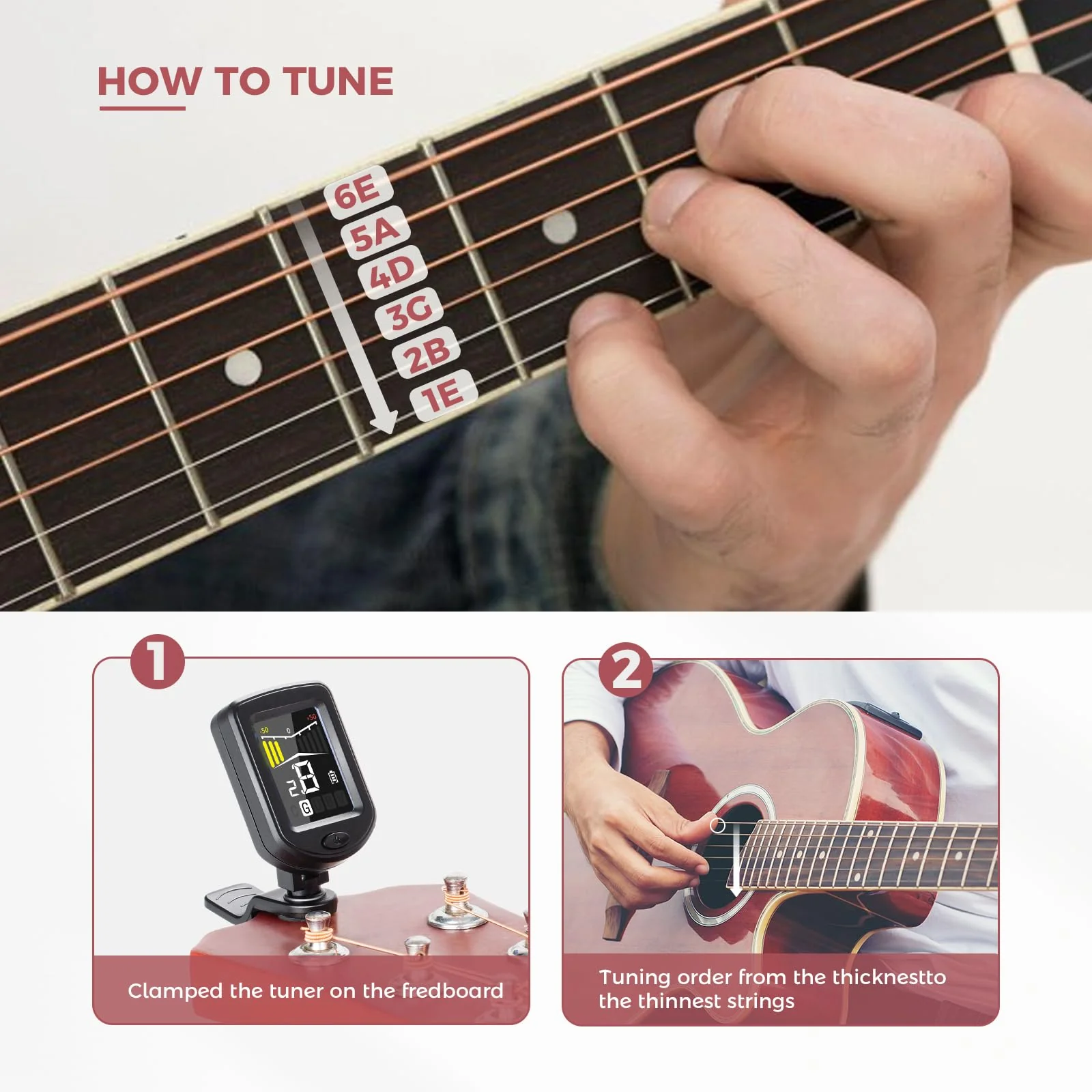 41PCS Guitar Picks Rechargeable Guitar Tuner Clip on Chromatic Digital Tuner Acoustic Guitar Accessories Kit for Guitars Violin, Ukulele, Bass - Image 4