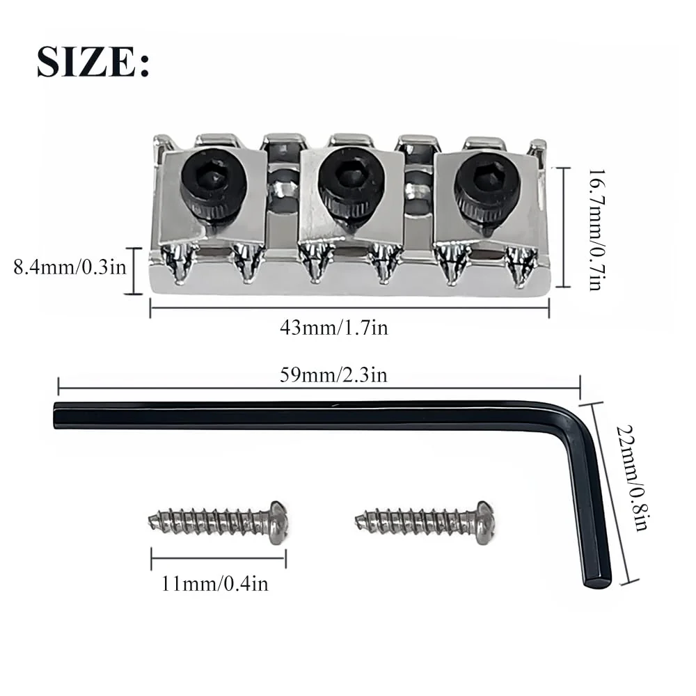 43mm Steel Floyd Rose Guitar Locking Nut, Electric Guitar Tremolo Bridge Lock for Floyd Rose Bridge System Special Replacement Parts/Silver/1 Set 43x16.7x8.4mm-1Set Silver - Image 2