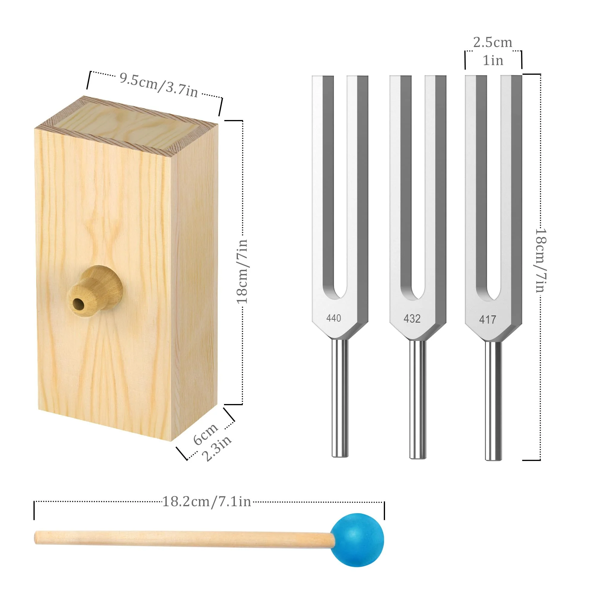 440Hz, 432Hz, 417Hz Aluminum Alloy Tuning Fork with Resonance Box and Wooden Hammer，3 pcs tuning fork Suitable for Sound Therapy, Yoga, Relaxation and Meditation - Image 2