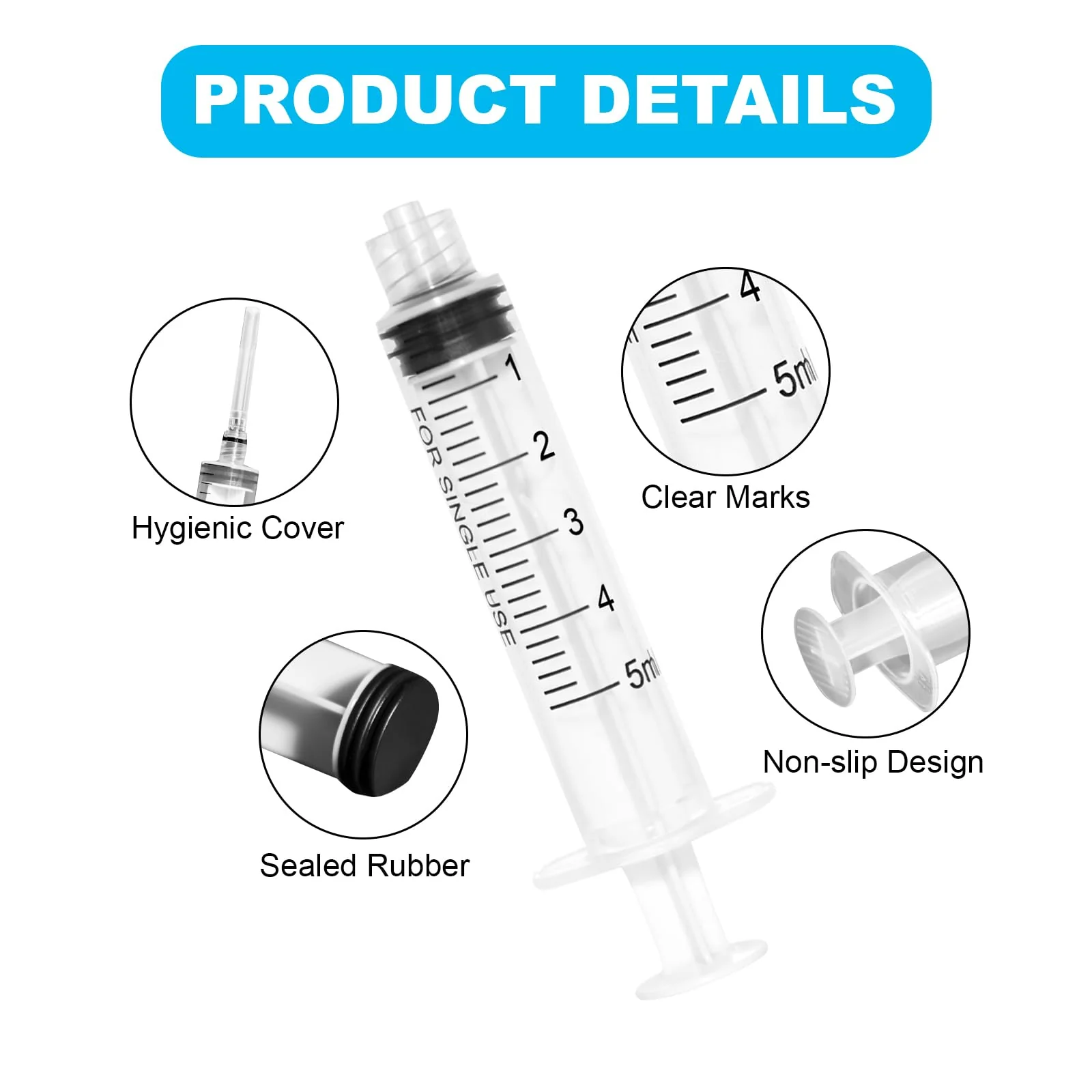 45 Pieces 5 ml Syringe Kit, 15 Pieces Syringes with 15 Blunt Needles, Syringe 5 ml Colostrum Syringe with Cap Dosing Syringe Liquid Syringe for Laboratory Animal Feeding, Plant Watering 5ml - Image 3