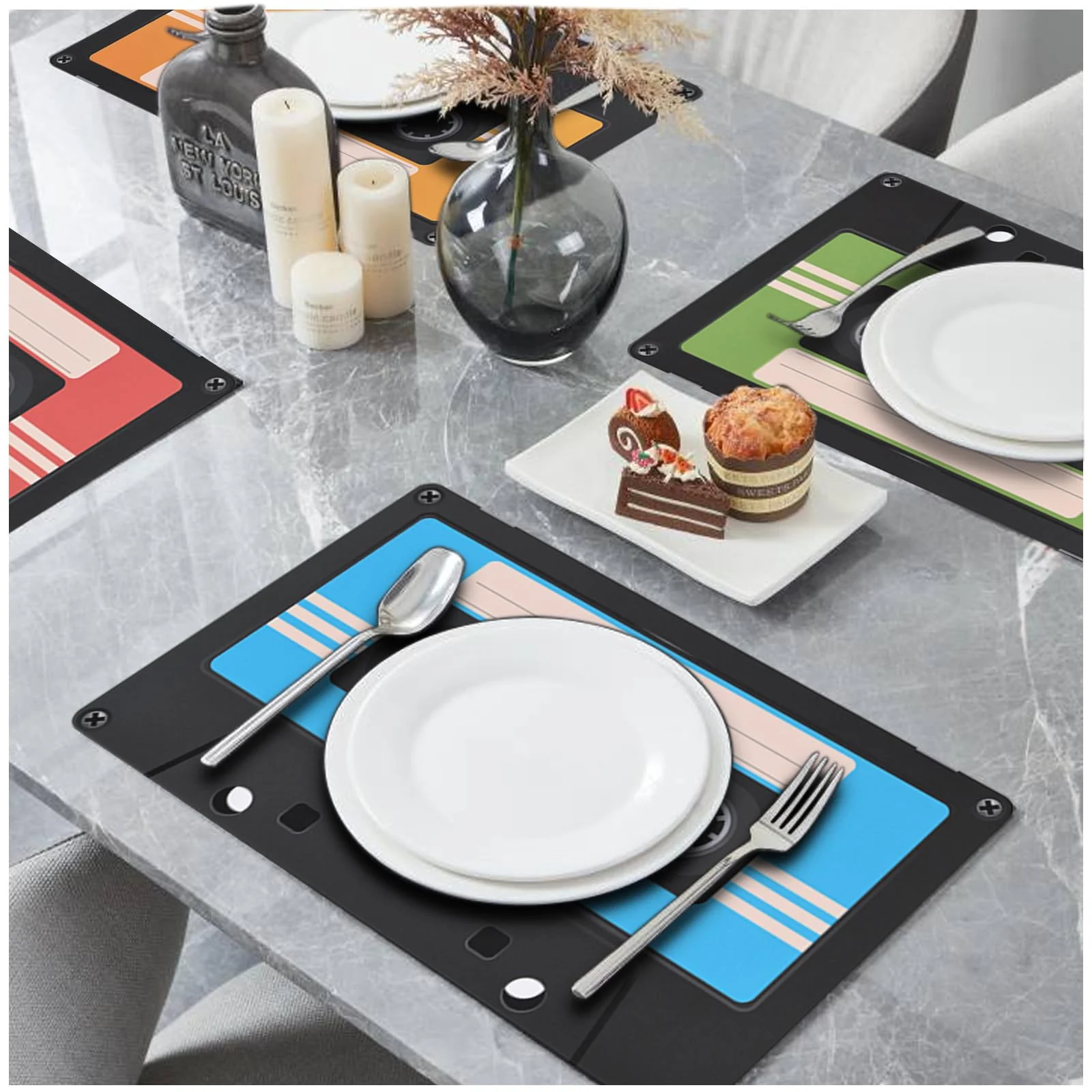 48 Pack Cassette Paper Placemats 80s Party Decorative Place Mats Cassette Hip Hop Party Table Mats for Retro 70s 80s 90s Theme Birthday Anniversary Music Party Supplies Table Decorations - Image 7