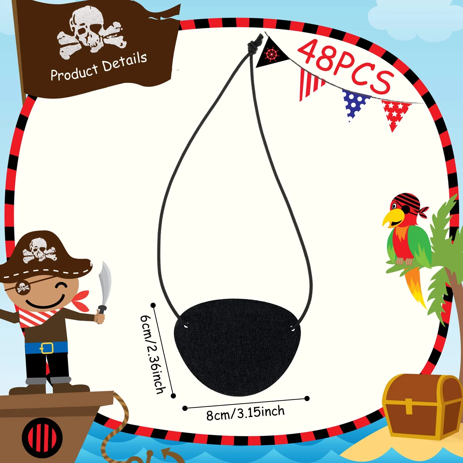 48 Pieces Pirate Eye Patches Pirate Eye Patches for Kids Black Felt Pirate Captain Patches Bulk Adults Pirate Eye Patches for Pirate Theme Role Playing Theme Party for Kids Adults - Image 2
