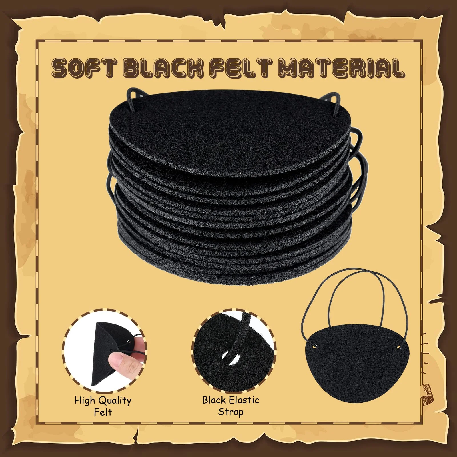 48 Pieces Pirate Eye Patches Pirate Eye Patches for Kids Black Felt Pirate Captain Patches Bulk Adults Pirate Eye Patches for Pirate Theme Role Playing Theme Party for Kids Adults - Image 3