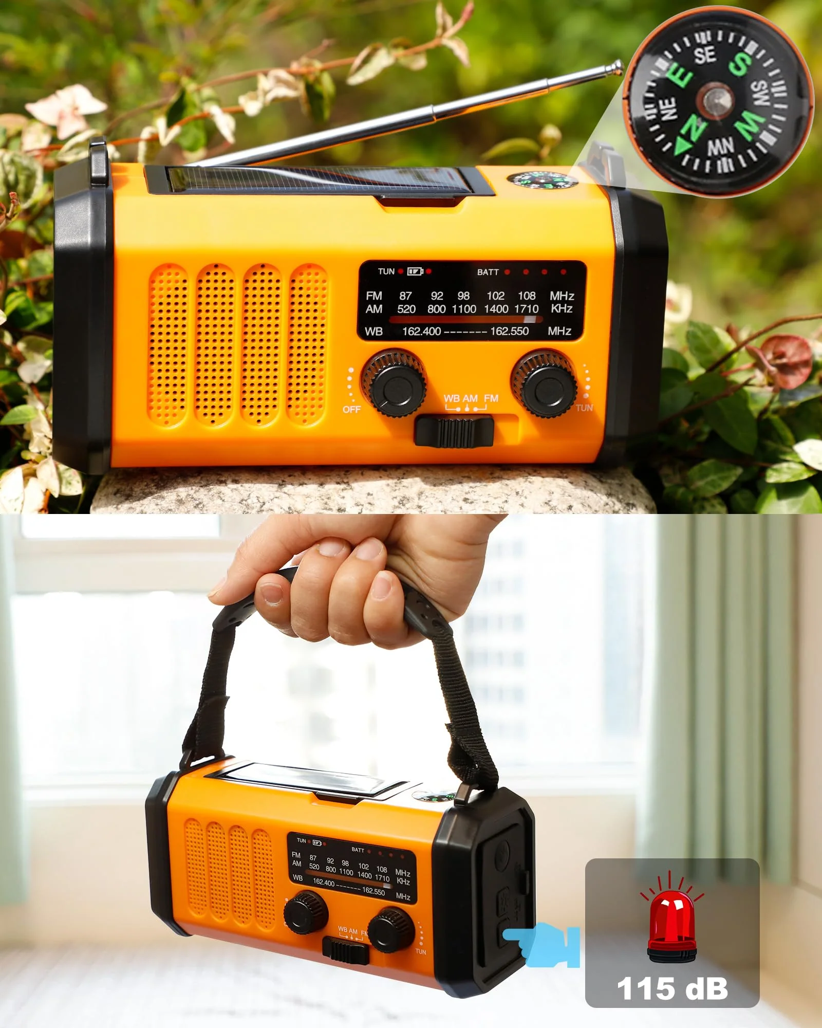 48100mWh/13000mAh Emergency Weather Radio, 4 Way Powered AM/FM/NOAA Portable Solar Crank Radio, Dynamo Phone Charger,700LM LED Flashlight/Reading Lamp,SOS,Compass for Hurricane Storm Camping Survival 13000mAh（Orange) - Image 6