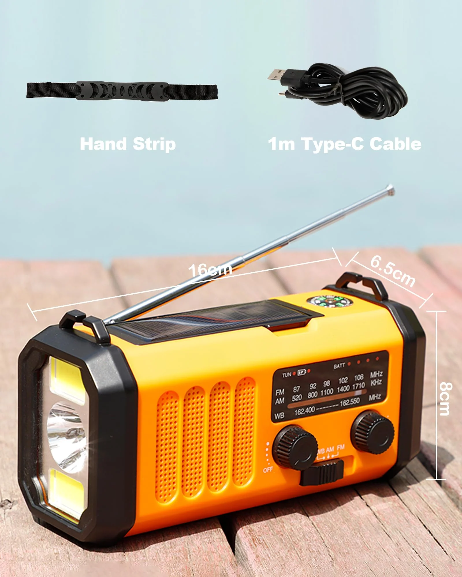48100mWh/13000mAh Emergency Weather Radio, 4 Way Powered AM/FM/NOAA Portable Solar Crank Radio, Dynamo Phone Charger,700LM LED Flashlight/Reading Lamp,SOS,Compass for Hurricane Storm Camping Survival 13000mAh（Orange) - Image 7