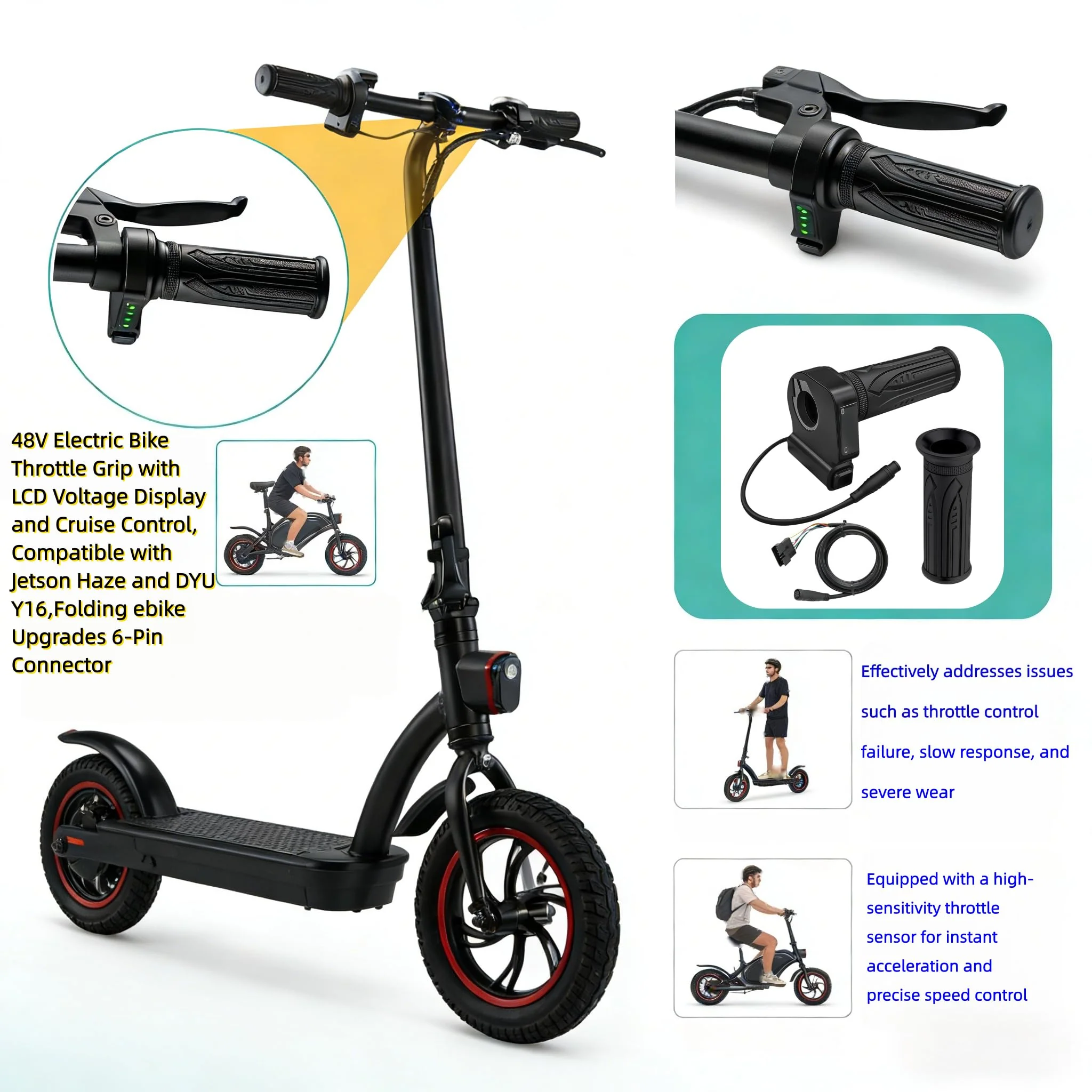 48V Electric Bike Throttle Grip with LCD Voltage Display & Cruise Control, 6-Pin Connector, Compatible with Jetson Haze, DYU Y16 & Folding Ebike - Image 2