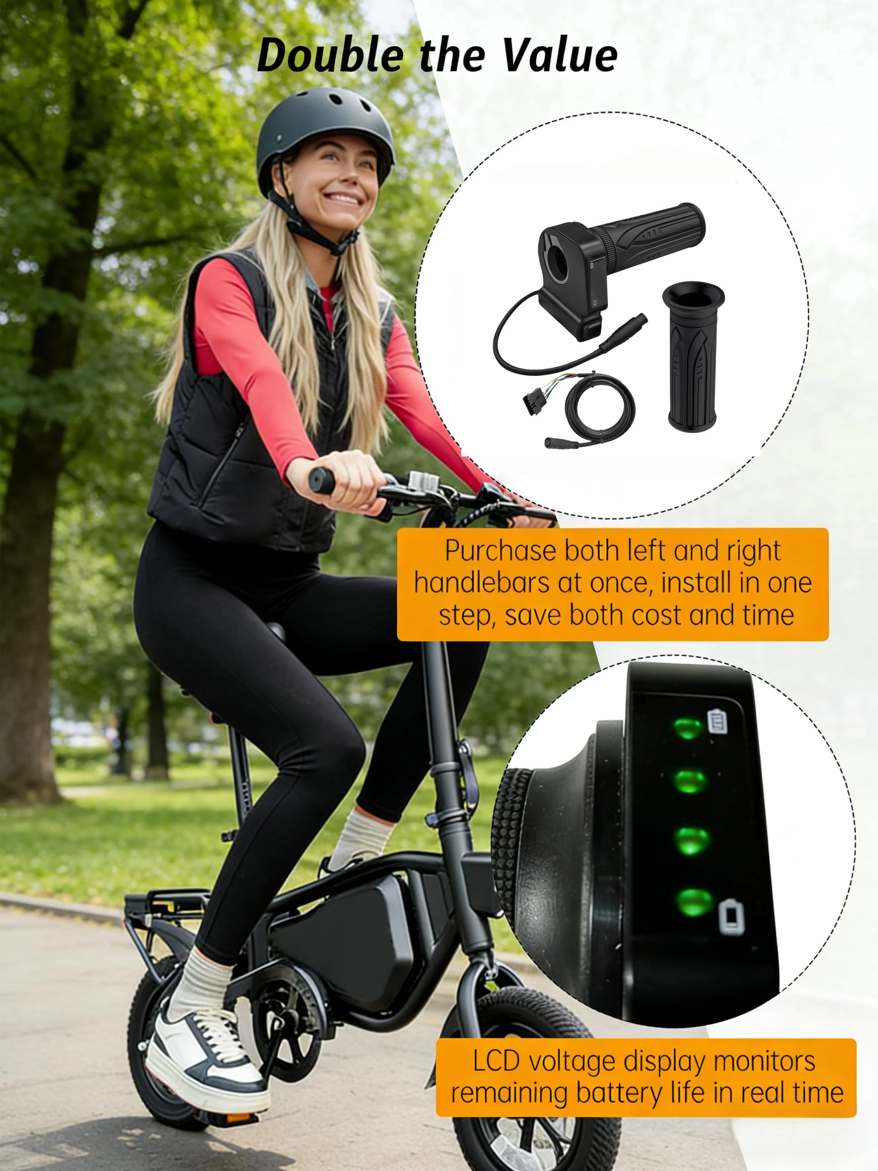 48V Electric Bike Throttle Grip with LCD Voltage Display & Cruise Control, 6-Pin Connector, Compatible with Jetson Haze, DYU Y16 & Folding Ebike - Image 3