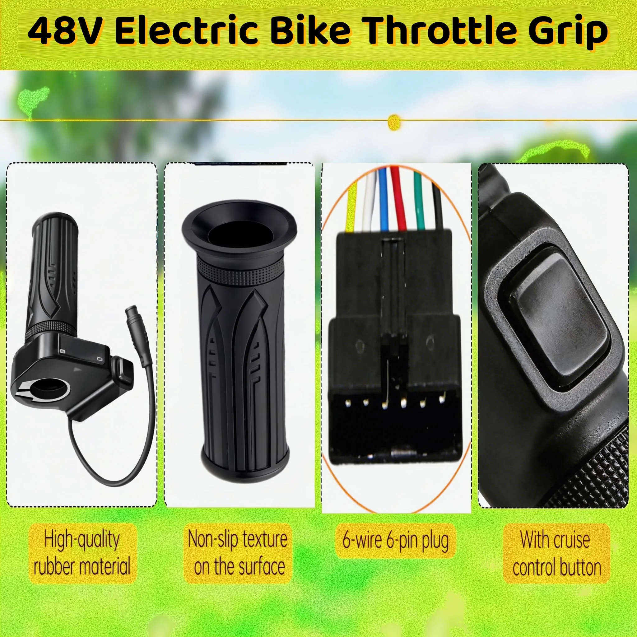 48V Electric Bike Throttle Grip with LCD Voltage Display & Cruise Control, 6-Pin Connector, Compatible with Jetson Haze, DYU Y16 & Folding Ebike - Image 4