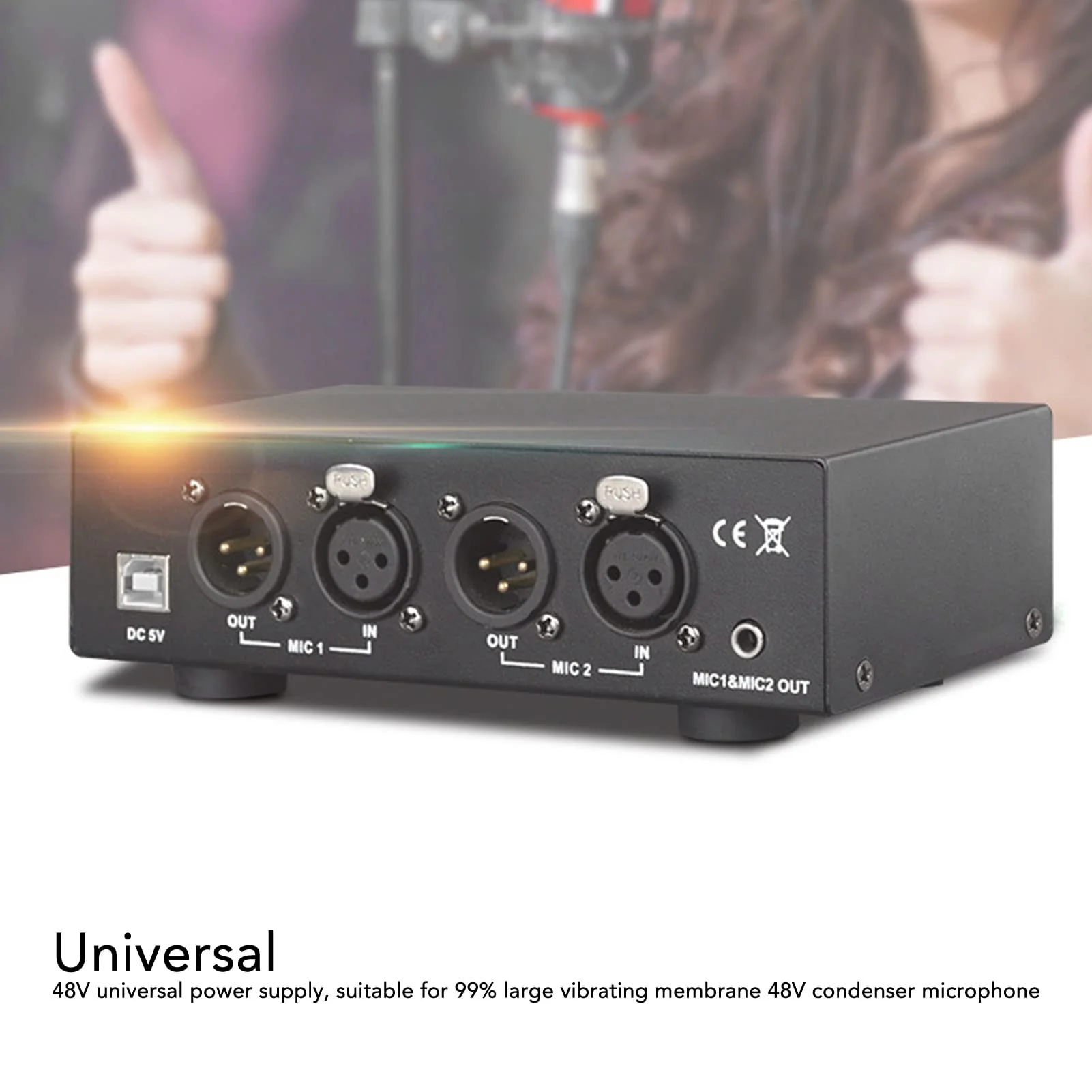 48V Phantom Power Supply, Microphone Phantom Power Supply with 2 XLR Cables, Support Dual Microphones, 48 V Phantom Power for Music Recording Equipment - Image 2