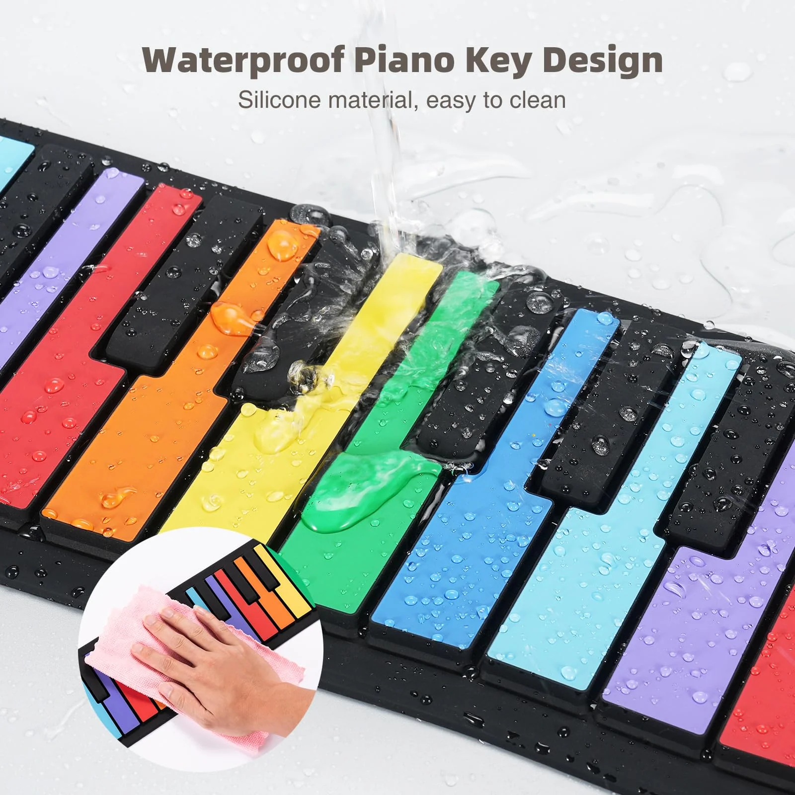 49 Key Roll Up Keyboard Piano, Portable Digital Electric Foldable Piano Keyboard, Rechargeable, 8 Tones, 6 Educational Demo Songs, for Beginners Gift (Rainbow) Rainbow - Image 4