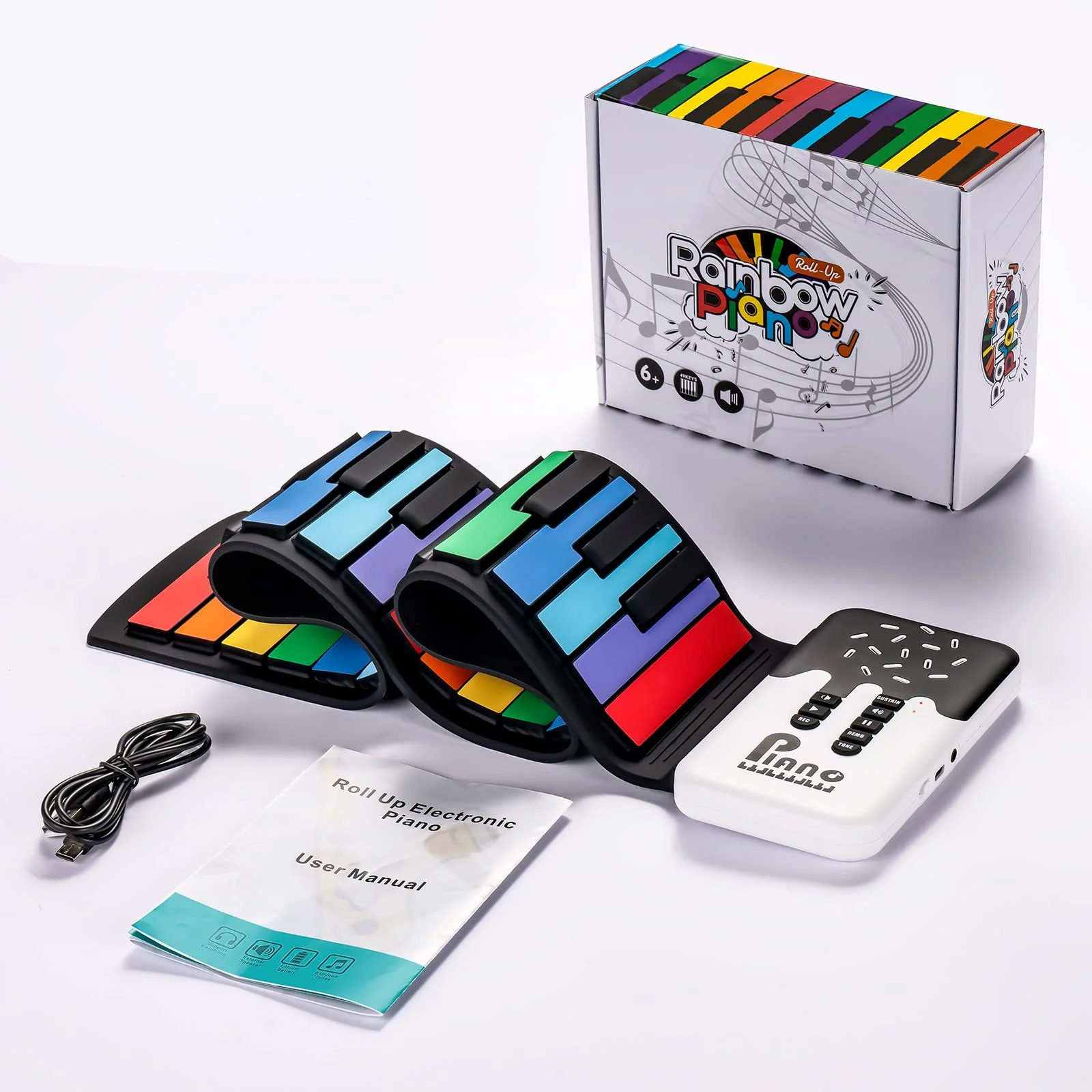 49 Key Roll Up Keyboard Piano, Portable Digital Electric Foldable Piano Keyboard, Rechargeable, 8 Tones, 6 Educational Demo Songs, for Beginners Gift (Rainbow) Rainbow - Image 8