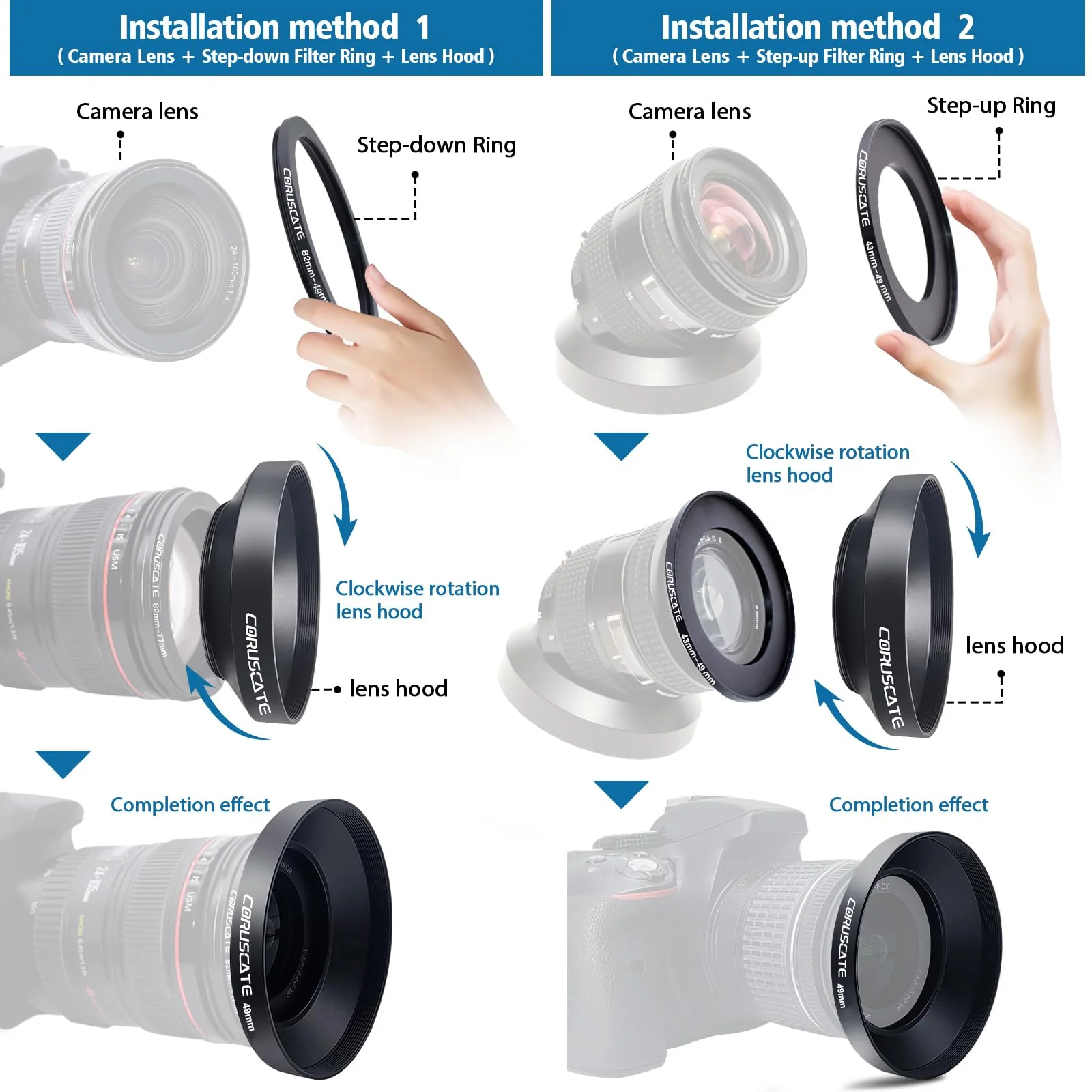 49mm Universal Metal Lens Hood,Wide Angle Lens Hood Compatible All 49mm Brands Camera Lens(and Easy to Install and Remove) 1pcs 49 mm Lens Cap - Image 4