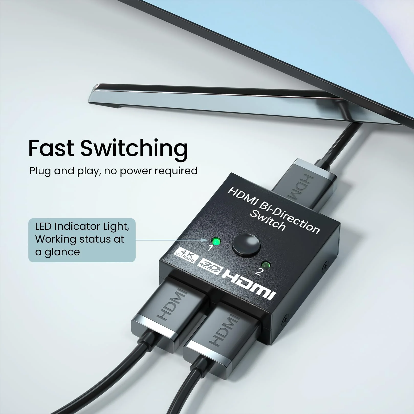 4K/30Hz HDMI Switch, 2 Port HDMI Bi-Direction Manual Switch 2 x 1/ 1x 2 AB Switcher Splitter HDCP Pass Through 4k 2 in 1 out - Image 5