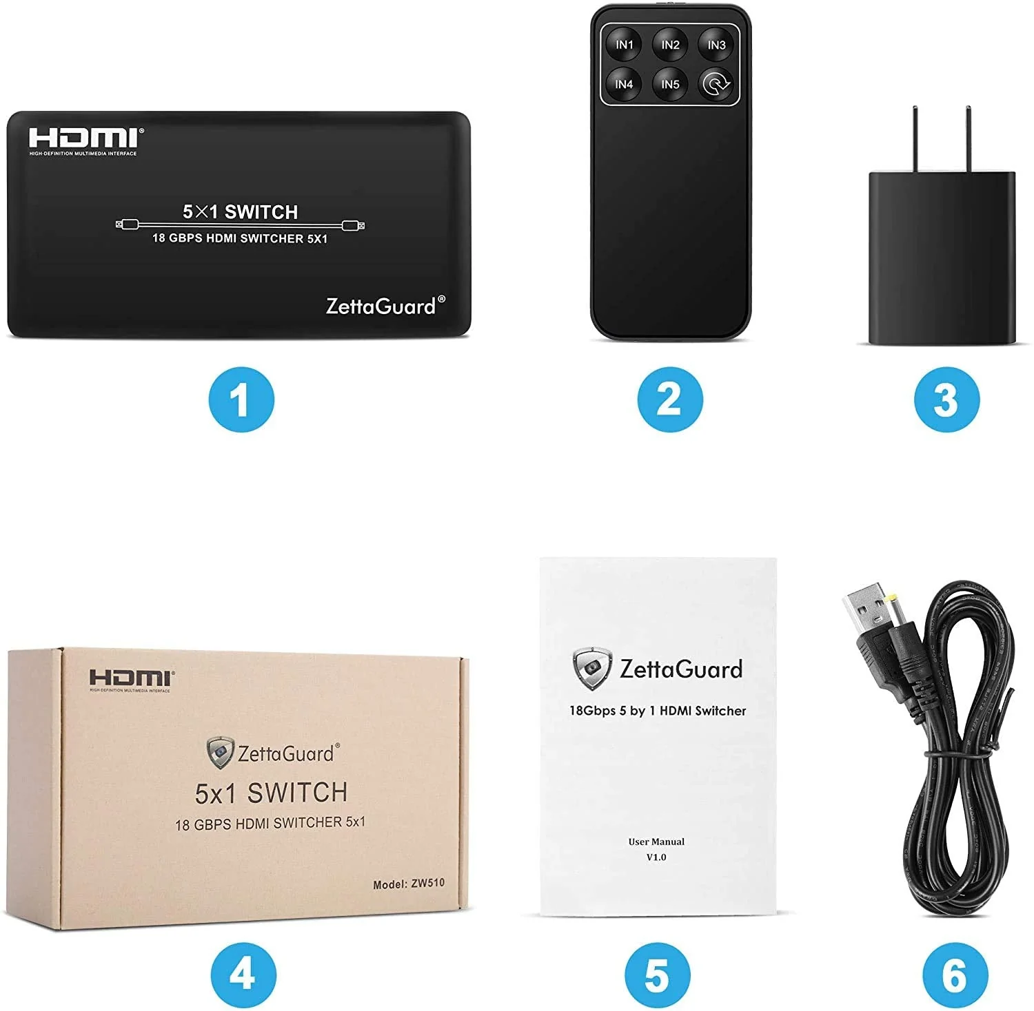 4K 60Hz 5 Port 5 x 1 HDMI Switch with IR Remote Control HDMI 2.0 Switcher Support 18Gbps 4K x 2K 3D HDCP 2.2 HDMI Splitter Hub Port Switches for PS4 Xbox Apple TV Fire Stick Blu-Ray Player 5 In 1 Out - Image 8