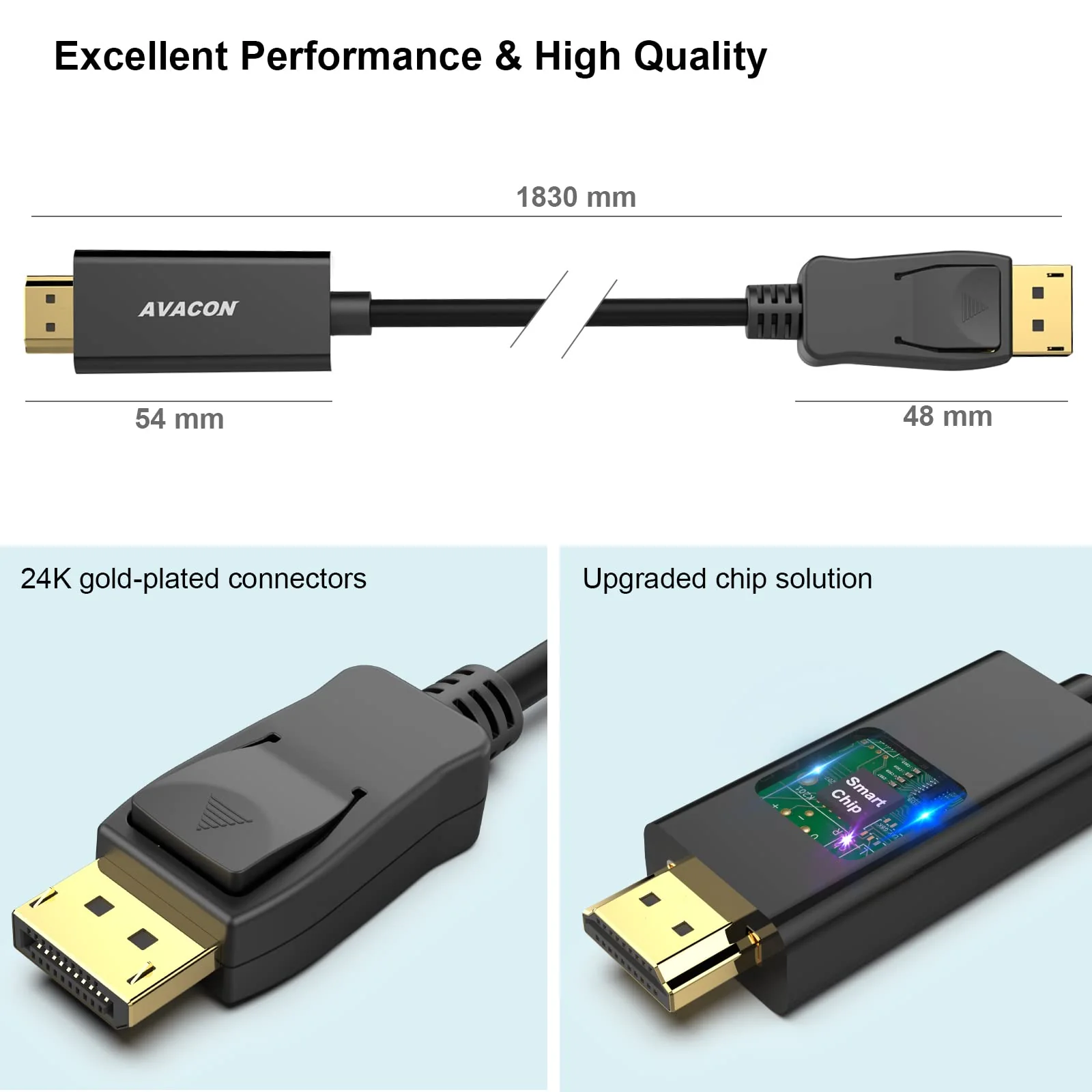 4K DisplayPort to HDMI 6 Feet Gold-Plated Cable 2 Pack, Uni-Directional DP 1.2 Computer to HDMI 1.4 Screen DisplayPort to HDMI Adapter Male to Male Black 6 ft - Image 6