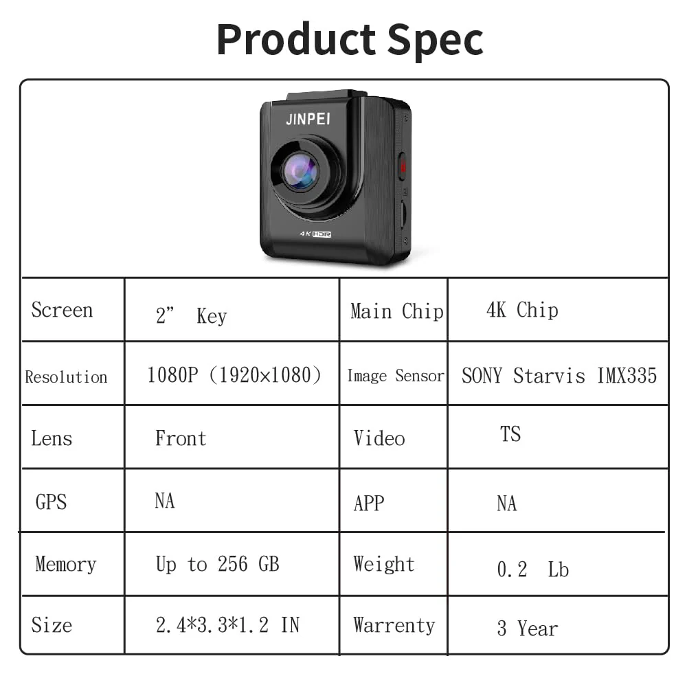 4K Front Dash Cam 64GB Included, Car Dashboard Camera Recorder with UHD 2160P, 2" IPS Screen, 150° Wide Angle, HDR, Night Vision,JD-19B-4K - Image 3