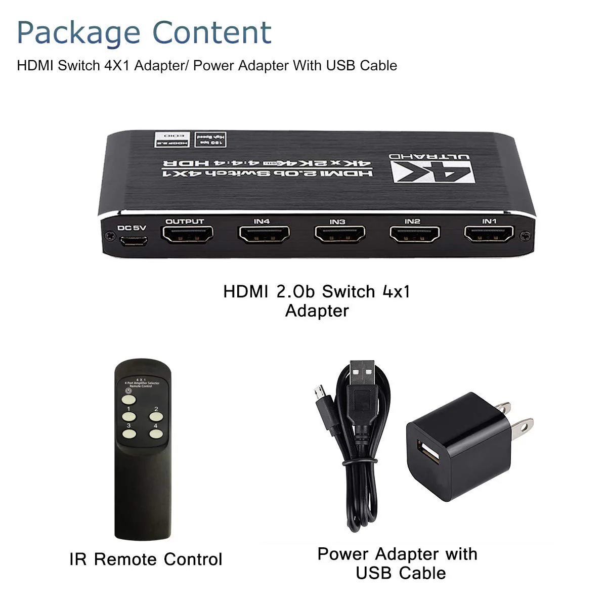 4K HDMI Switch 4x1, 4 Port HDMI Selector Switcher 4 in 1 Out with IR Remote Control Support 4K@60Hz, 4Kx2K, HDR, HDMI 2.0b, HDCP 2.2, 3D, 1080P Deep Black - Image 8